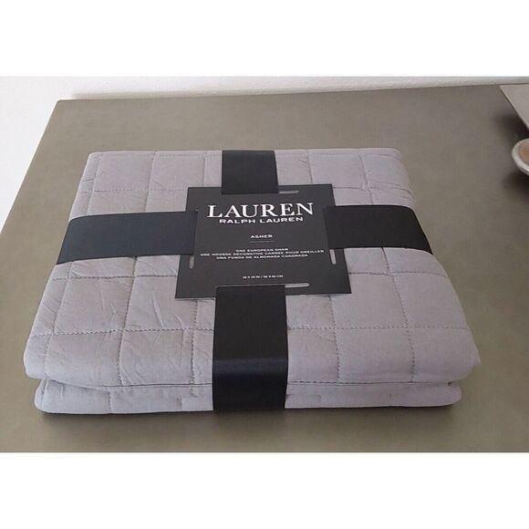 Ralph Lauren ASHER Grey Cotton Poly Fiberfill Quilted European Euro Pillow Sham - Picture 5 of 9